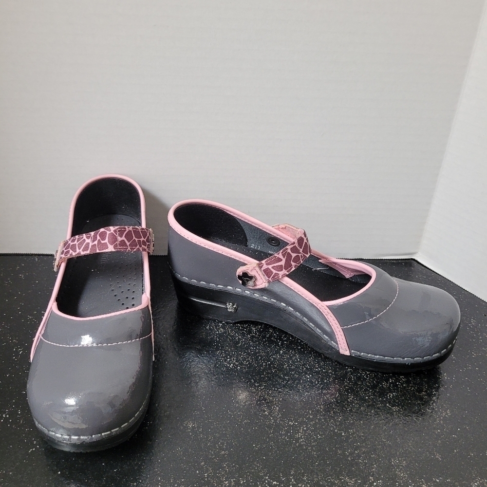 Koi Sanita Grey and Pink Patent Leather Clogs